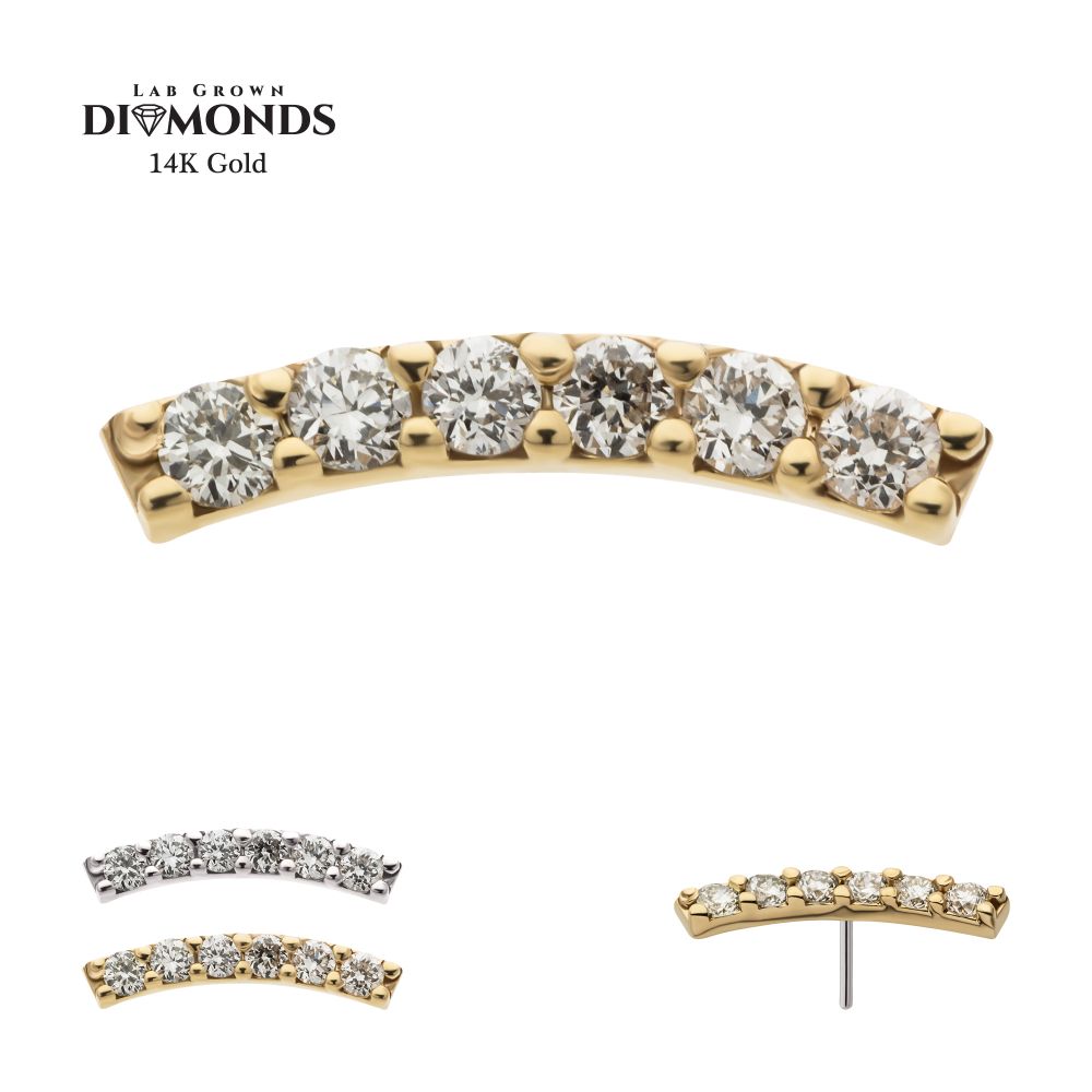 14KT GOLD THREADLESS CURVED BAR TOP WITH 6-CLUSTER PRONG SET LAB-GROWN DIAMONDS