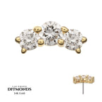 14KT YELLOW-GOLD THREADLESS CURVED BAR TOP WITH 3-CLUSTER PRONG SET LAB DIAMONDS