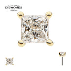14KT GOLD 4 PRONG SETTING PRINCESS CUT CLEAR LAB-GROWN DIAMOND THREADLESS TOP