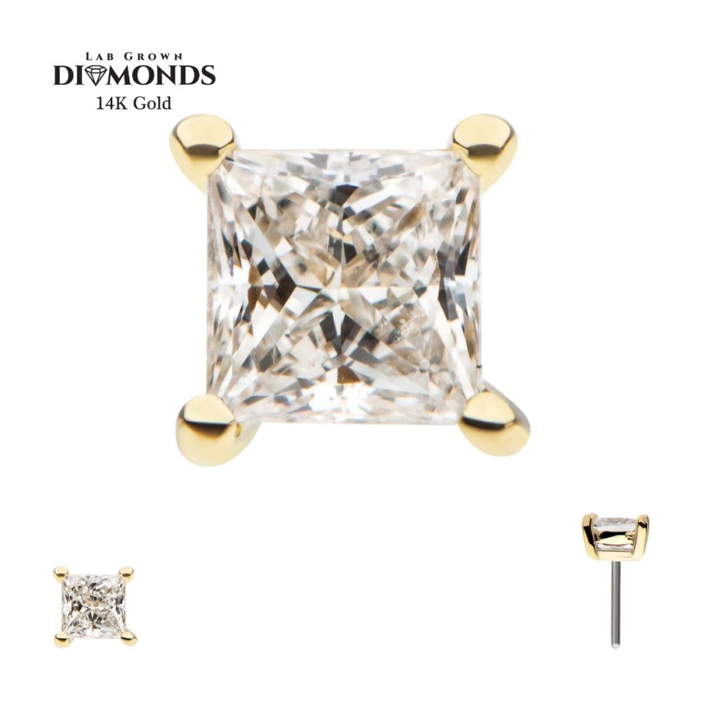 14KT GOLD 4 PRONG SETTING PRINCESS CUT CLEAR LAB-GROWN DIAMOND THREADLESS TOP