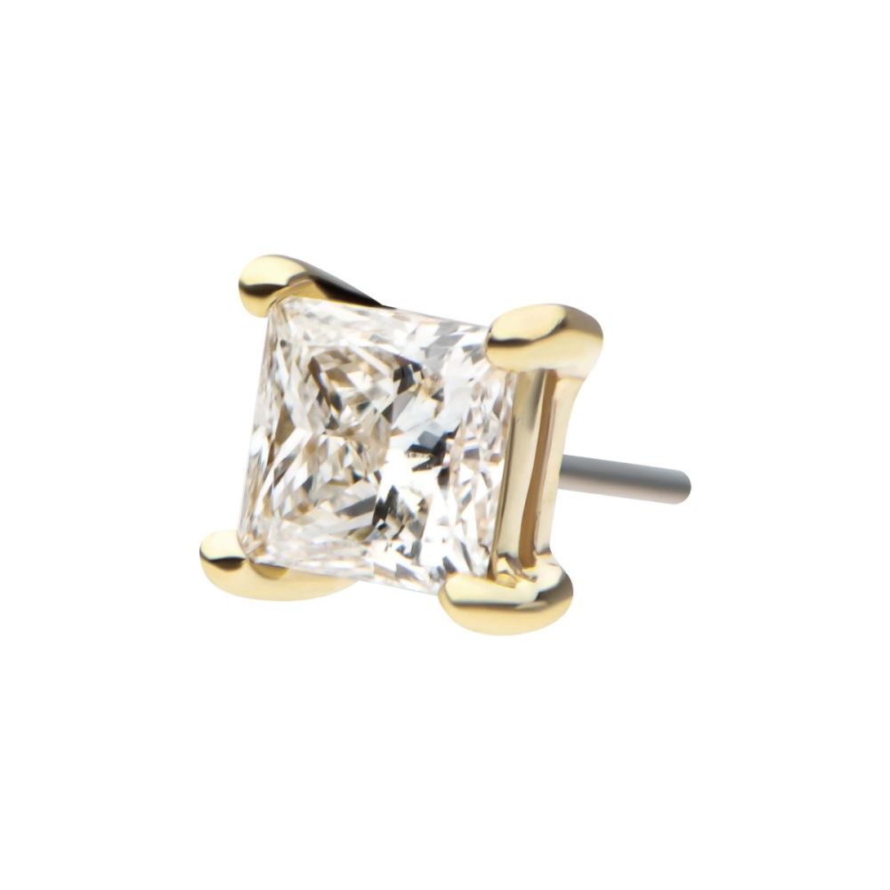 14KT GOLD 4 PRONG SETTING PRINCESS CUT CLEAR LAB-GROWN DIAMOND THREADLESS TOP