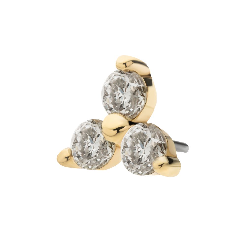 14KT GOLD THREADLESS PRONG SET 1.5mm ROUND GEM TRINITY TOP