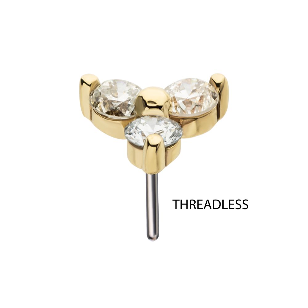 14KT GOLD THREADLESS PRONG SET 1.5mm ROUND GEM TRINITY TOP