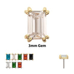 14KT GOLD THREADLESS 3MM EMERALD CUT PRONG SET GEM TOP