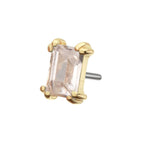 14KT GOLD THREADLESS 3MM EMERALD CUT PRONG SET GEM TOP