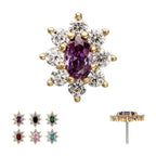 14KT YELLOW GOLD THREADLESS ''REGALIA OVAL'' CZ GEM FLOWER TOP SKU