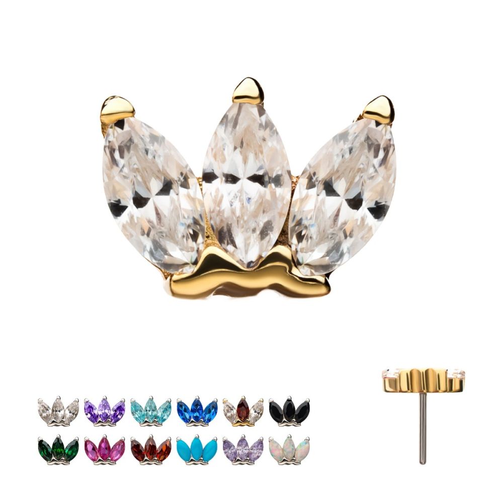 14KT GOLD WITH TRIPLE MARQUISE CLUSTER THREADLESS TOPS