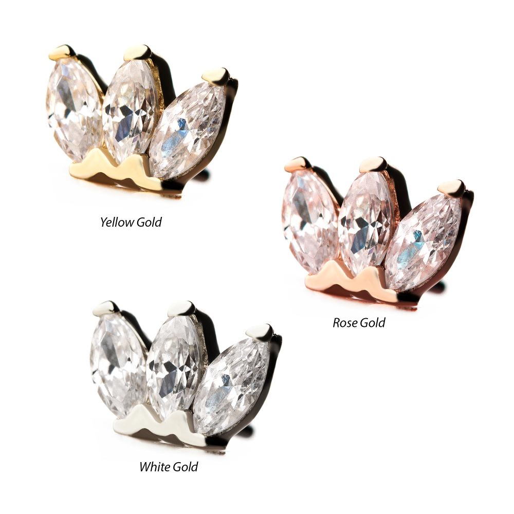 14KT GOLD WITH TRIPLE MARQUISE CLUSTER THREADLESS TOPS