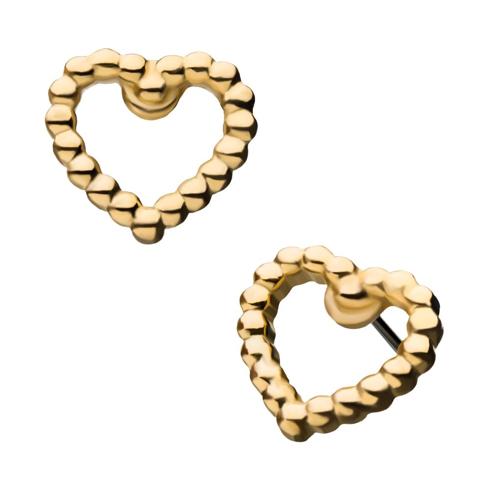 14KT YELLOW GOLD THREADLESS HEART BEADS TOP