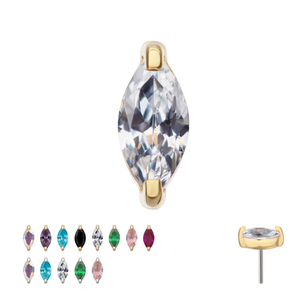 14KT GOLD THREADLESS PRONG SET MARQUISE GEM TOP