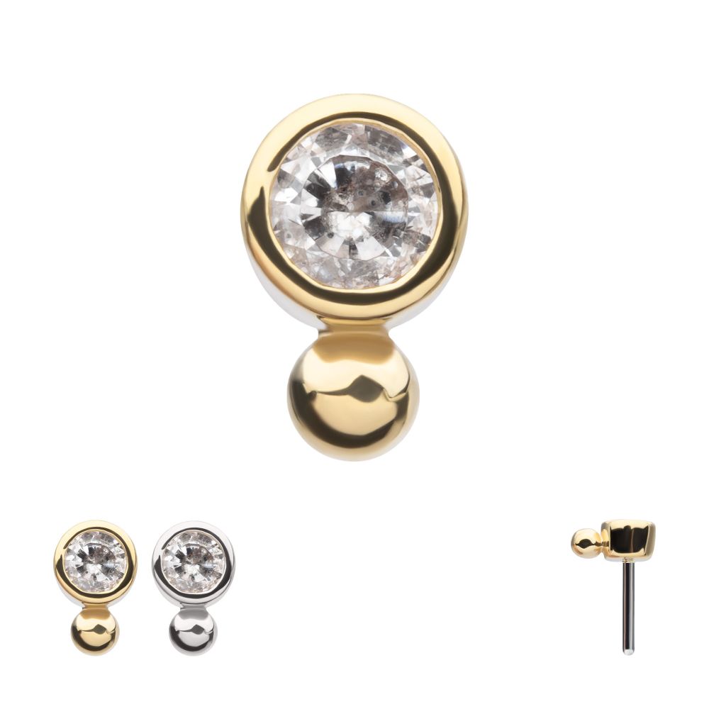 14KT GOLD THREADLESS 1.75MM BEZEL SET GEM & BEAD TOP