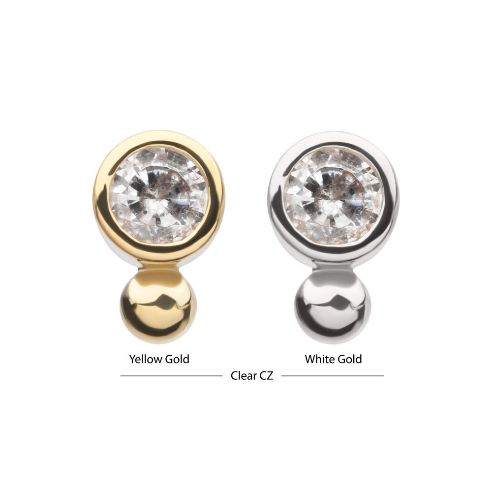 14KT GOLD THREADLESS 1.75MM BEZEL SET GEM & BEAD TOP