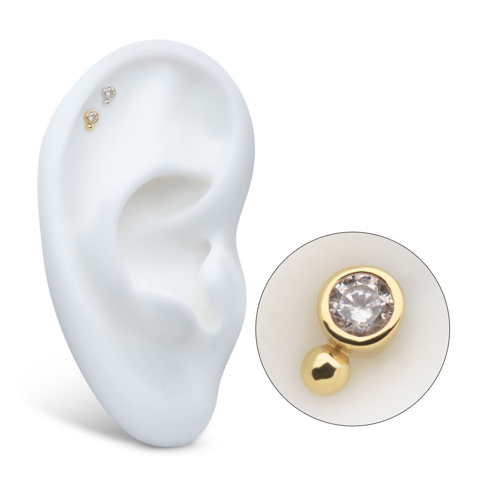 14KT GOLD THREADLESS 1.75MM BEZEL SET GEM & BEAD TOP
