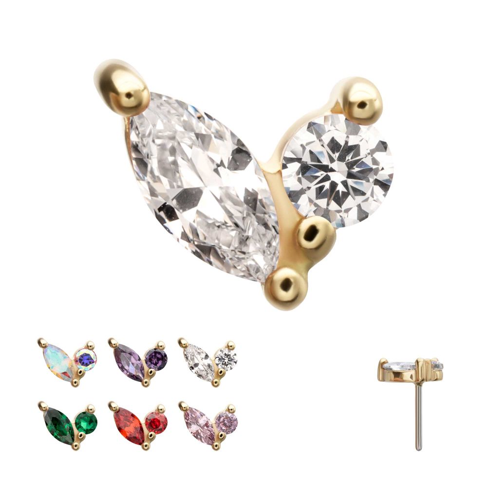 14KT YELLOW GOLD THREADLESS DUAL CZ GEM HARMONY TOP