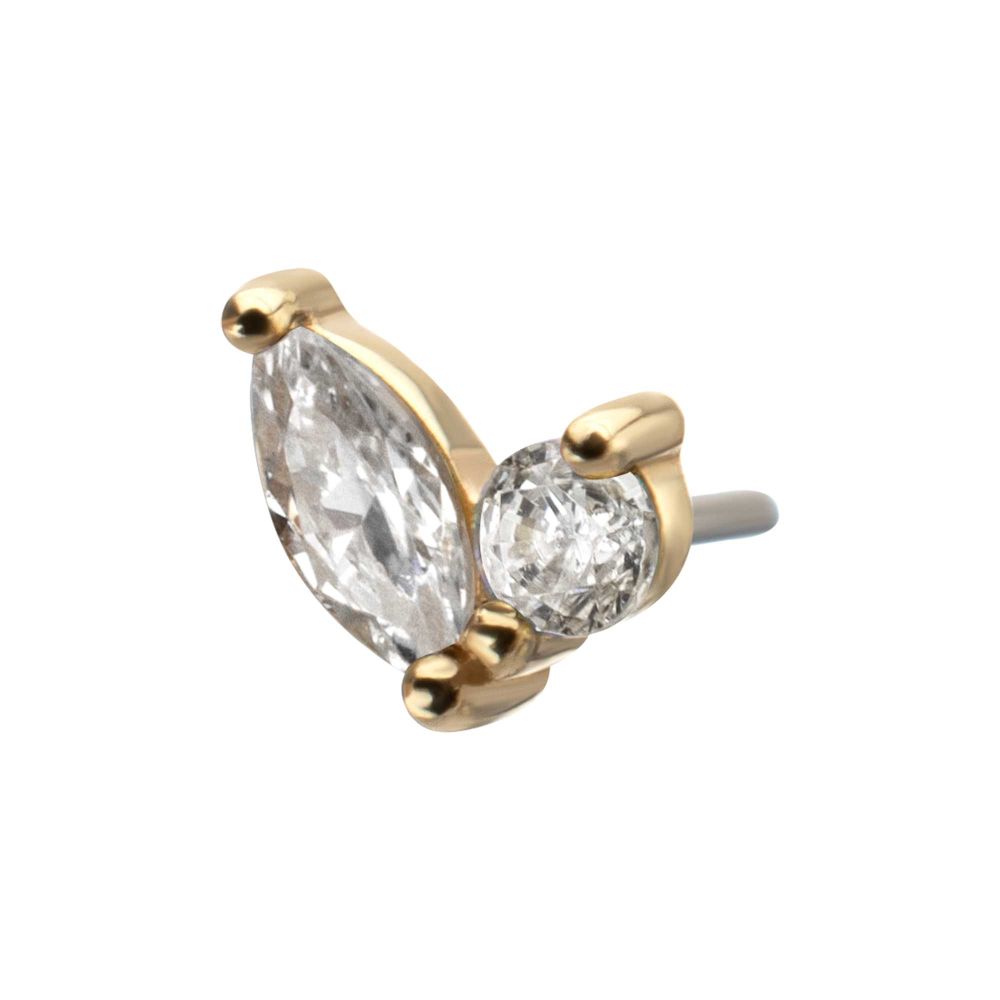 14KT YELLOW GOLD THREADLESS DUAL CZ GEM HARMONY TOP