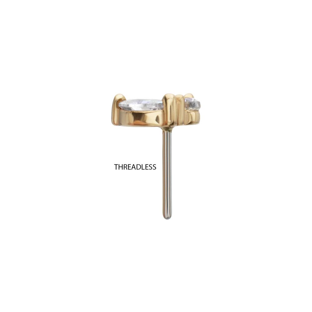 14KT YELLOW GOLD THREADLESS DUAL CZ GEM HARMONY TOP