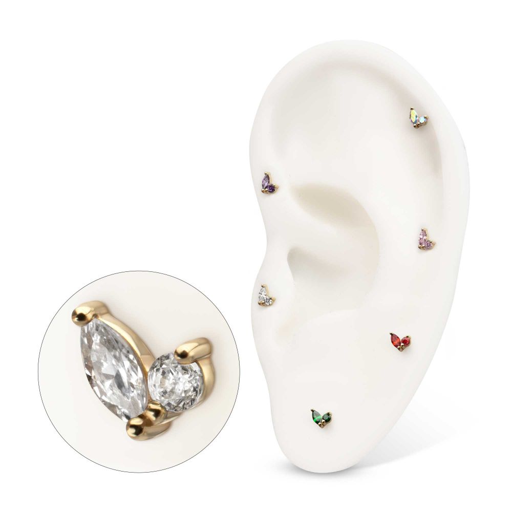 14KT YELLOW GOLD THREADLESS DUAL CZ GEM HARMONY TOP