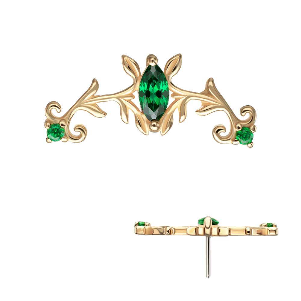 14KT YELLOW GOLD THREADLESS LOW PROFILE PRONG SET GEM ''EMERALD CROWN'' TOP