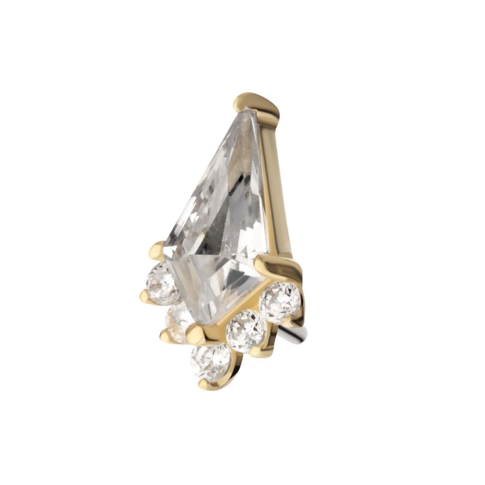14KT GOLD THREADLESS KITE SHAPE WITH 5-CLUSTER PRONG SET ROUND GEM TOP