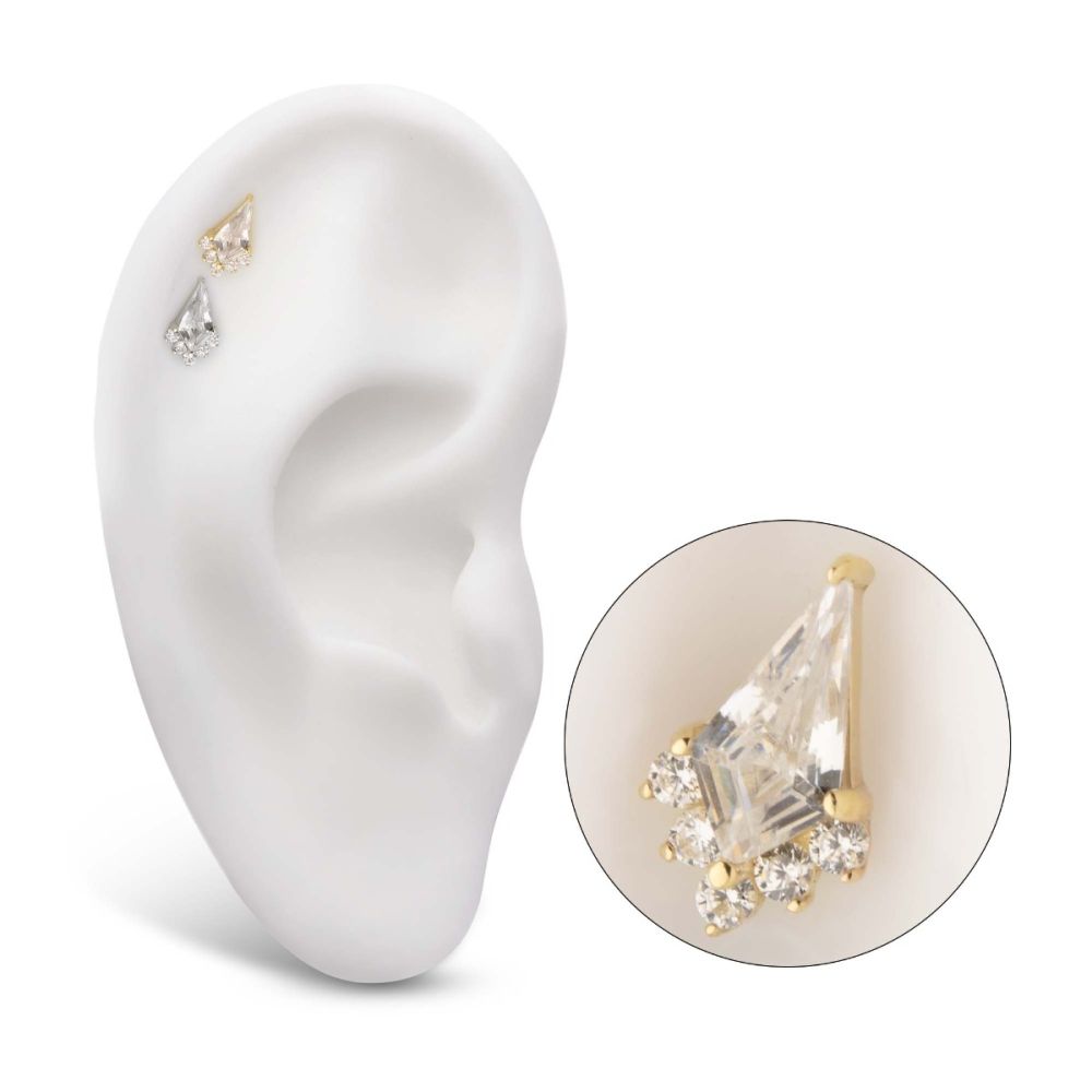 14KT GOLD THREADLESS KITE SHAPE WITH 5-CLUSTER PRONG SET ROUND GEM TOP