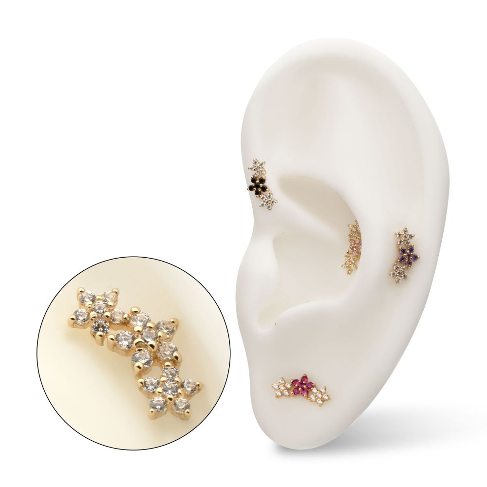 14KT YELLOW GOLD THREADLESS 6-PRONG GEM CLUSTER TRI-FLOWER TOP