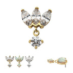 14KT GOLD THREADLESS 3 CLUSTER FAN SHAPE MARQUISE CZ/OPAL TOP WITH DANGLE PRONG SET CZ/OPAL
