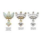 14KT GOLD THREADLESS 3 CLUSTER FAN SHAPE MARQUISE CZ/OPAL TOP WITH DANGLE PRONG SET CZ/OPAL