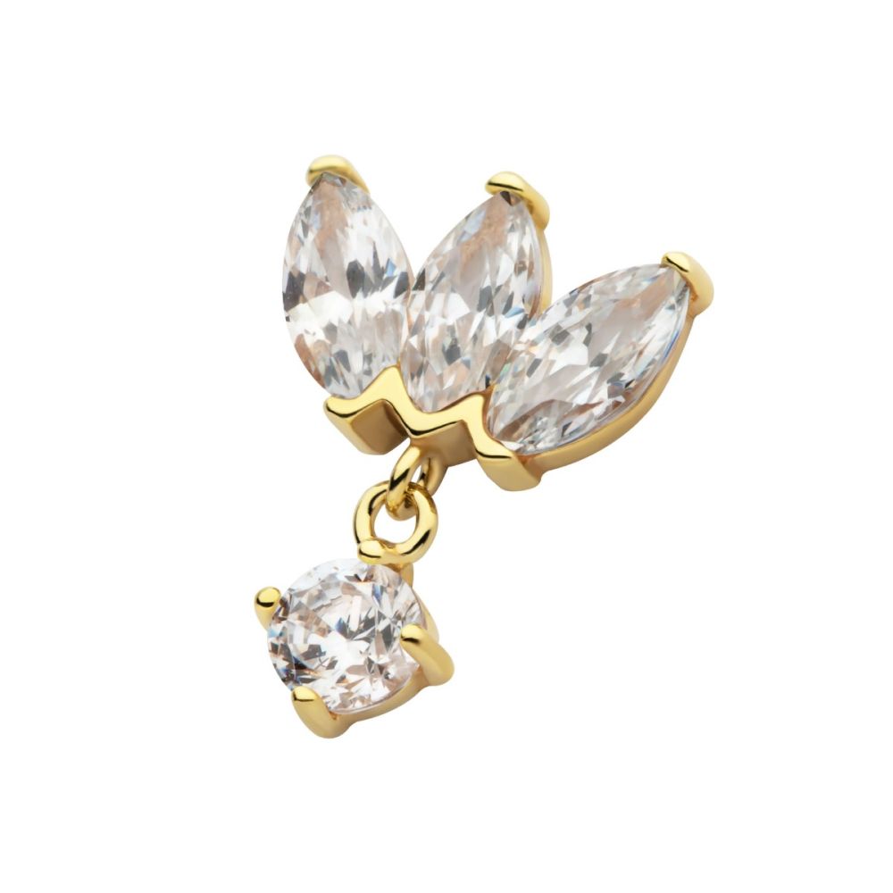 14KT GOLD THREADLESS 3 CLUSTER FAN SHAPE MARQUISE CZ/OPAL TOP WITH DANGLE PRONG SET CZ/OPAL