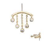 14KT YELLOW GOLD THREADLESS HIDDEN HELIX CURVED BAR TOP WITH 5-CHAIN & BEZEL SET GEM DANGLE