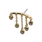 14KT YELLOW GOLD THREADLESS HIDDEN HELIX CURVED BAR TOP WITH 5-CHAIN & BEZEL SET GEM DANGLE