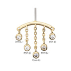 14KT YELLOW GOLD THREADLESS HIDDEN HELIX CURVED BAR TOP WITH 5-CHAIN & BEZEL SET GEM DANGLE