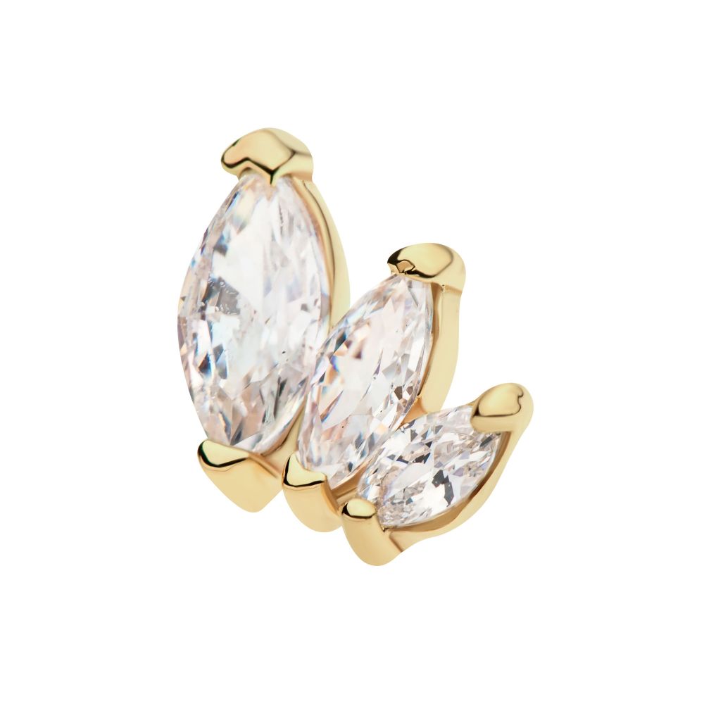 14KT YELLOW GOLD THREADLESS WITH DESCENDING SIZE MARQUISE CZ 3-CLUSTER TOP