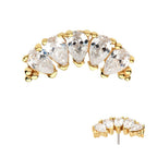 14KT YELLOW GOLD THREADLESS WITH TRI BEADS & TEARDROP CZ 5-CLUSTER TOP