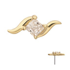 14KT YELLOW GOLD THREADLESS WAVE WITH PRONG SET PRINCESS CUT GEM TOP