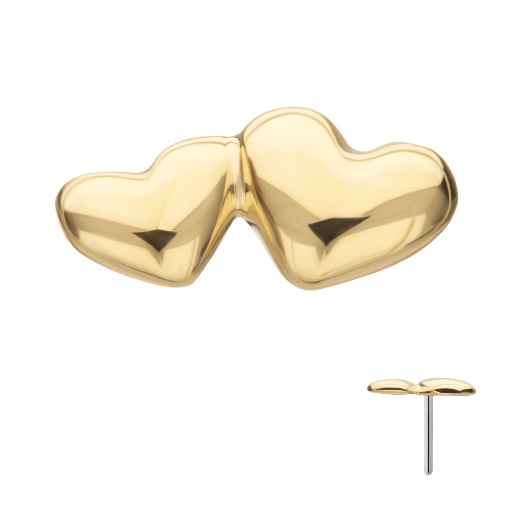 14KT YELLOW GOLD THREADLESS DOUBLE PUFFY HEART TOP