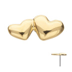 14KT YELLOW GOLD THREADLESS DOUBLE PUFFY HEART TOP