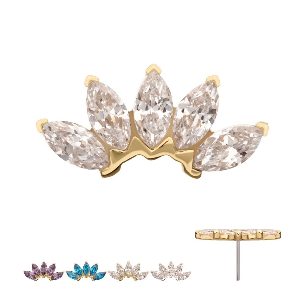 14ΚΤ GOLD THREADLESS FAN SHAPE TOP WITH 5-CLUSTER MARQUISE PRONG GEM