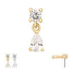 14KT GOLD THREADLESS PRONG SET ROUND GEM TOP WITH TEARDROP DANGLE