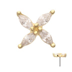 14KT YELLOW GOLD THREADLESS PRONG SET MARQUISE CZ GEM 4-PETAL FLOWER TOP