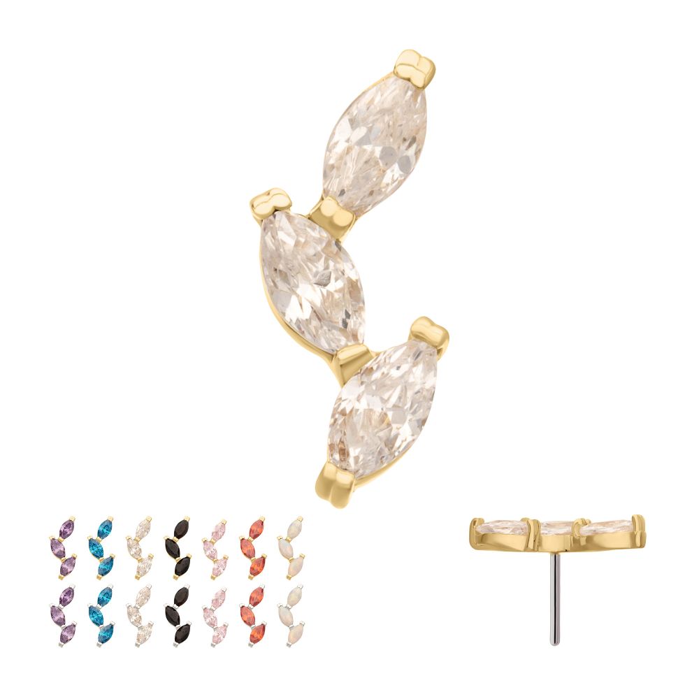 14KT GOLD THREADLESS VINE SHAPE TOP WITH 3-TIER MARQUISE GEM