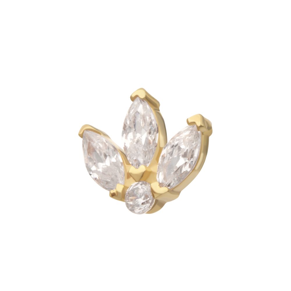 14KT GOLD THREADLESS MARQUISE FAN WITH CENTRAL ROUND CZ GEM TOP