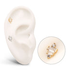 14KT GOLD THREADLESS 3D GEOMETRIC BAGUETTE & ROUND GEM TOP