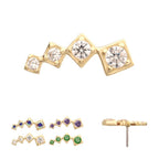 14KT YELLOW GOLD THREADLESS 4-CLUSTER STAGGERED SQUARE SHAPE TOP WITH PRONG SET GEM