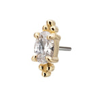 14KT YELLOW GOLD THREADLESS LOW PROFILE BEADED EDGE PRONG SET OVAL GEM TOP