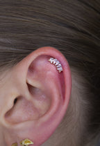14KT YELLOW GOLD THREADLESS WITH TRI BEADS & TEARDROP CZ 5-CLUSTER TOP