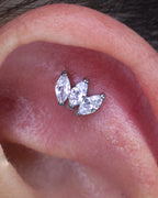 TITANIUM THREADLESS WITH PRONG SET MARQUISE CZ 3-CLUSTER TOP