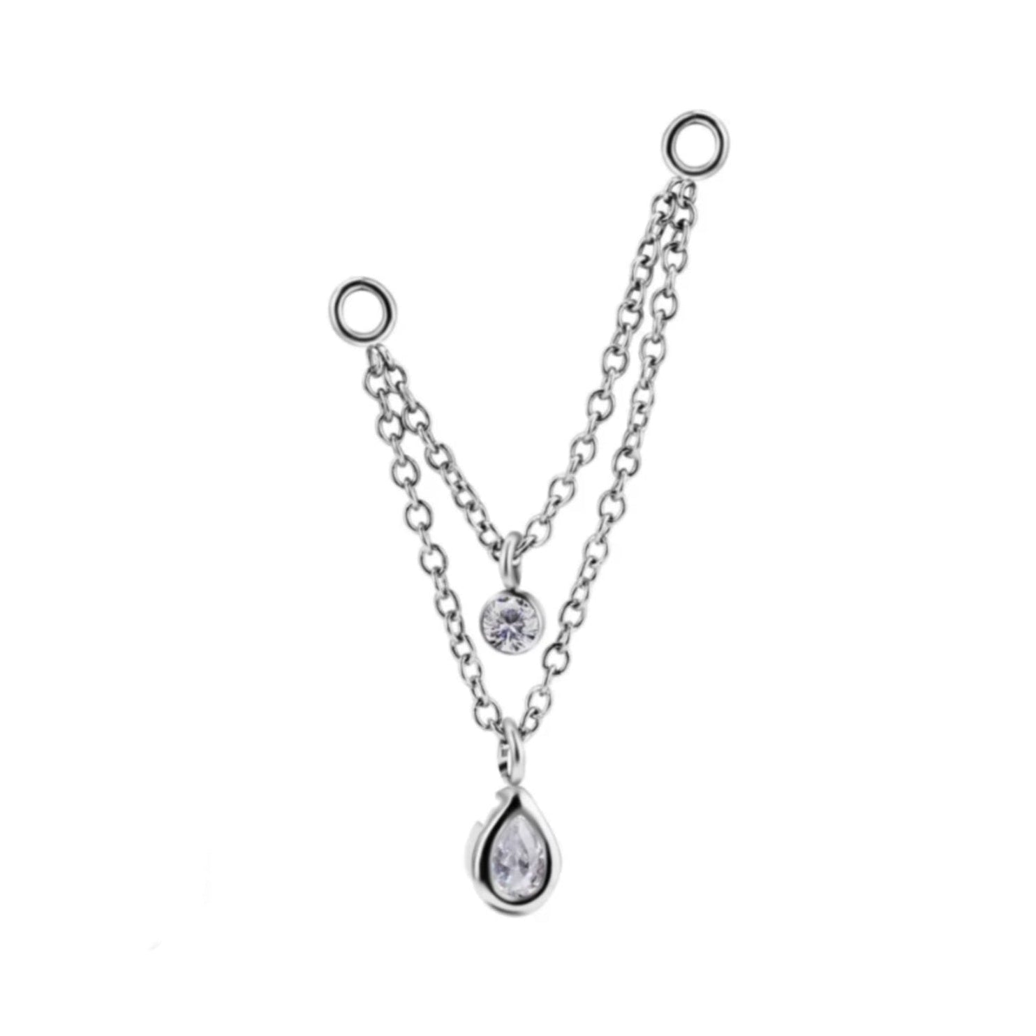 TITANIUM SILVER DOUBLE CHAIN WITH ZIRCON GEMS