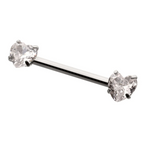 TITANIUM INTERNALLY THREADED PRONG SET HEART CZ NIPPLE BARBELL