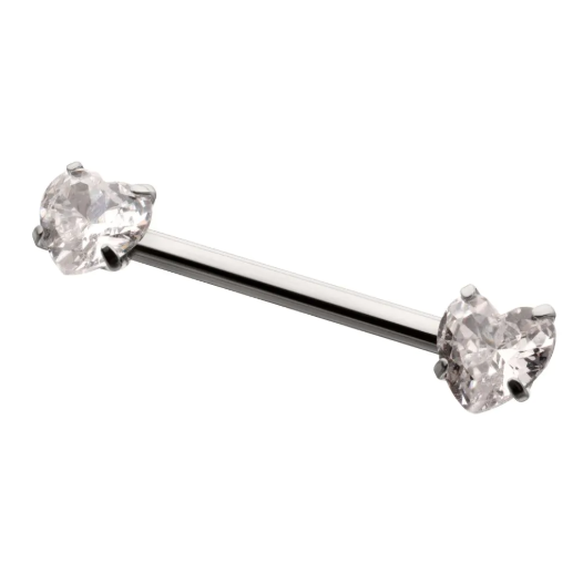 TITANIUM INTERNALLY THREADED PRONG SET HEART CZ NIPPLE BARBELL
