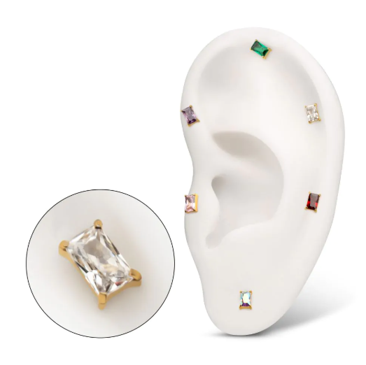 GOLD PVD TITANIUM THREADLESS LUXE BAGUETTE PRONG SET GEM TOP